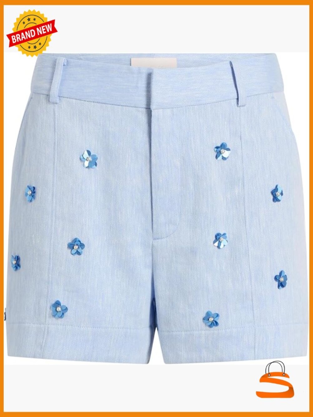 Linen Suiting Tora Shorts with Pearl Embellishments